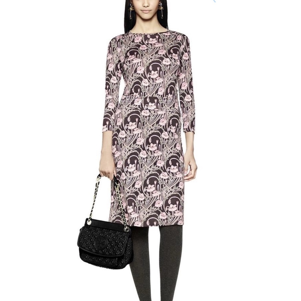 Tory Burch Silk Floral Dress Art Nouveau Print Sheath Size Large
